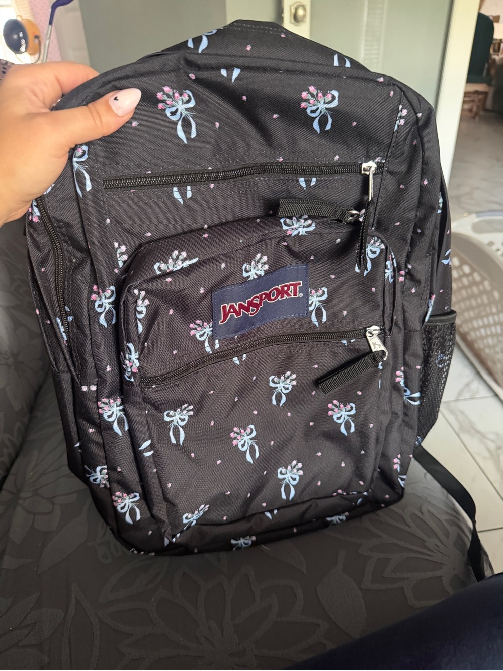 Jansport Backpack with Blue and Pink Floral Bows